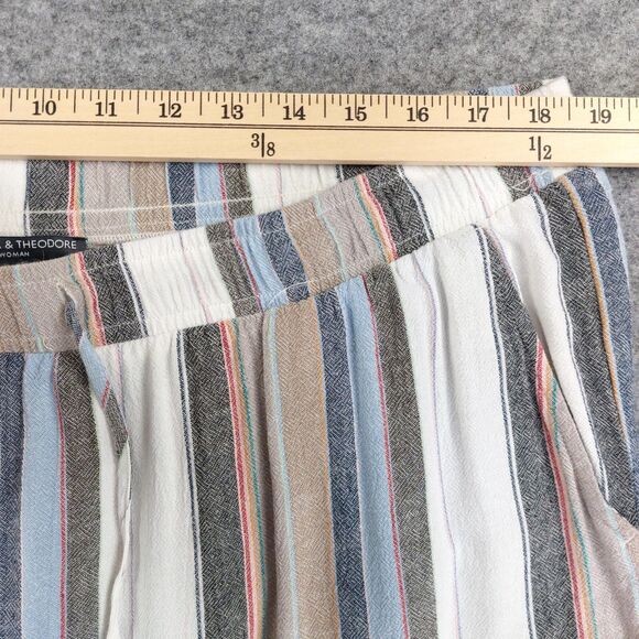Chelsea & Theodore Pants Sz 1X Linen Blend Striped Cropped Wide Slit Leg Beach - Picture 4 of 11